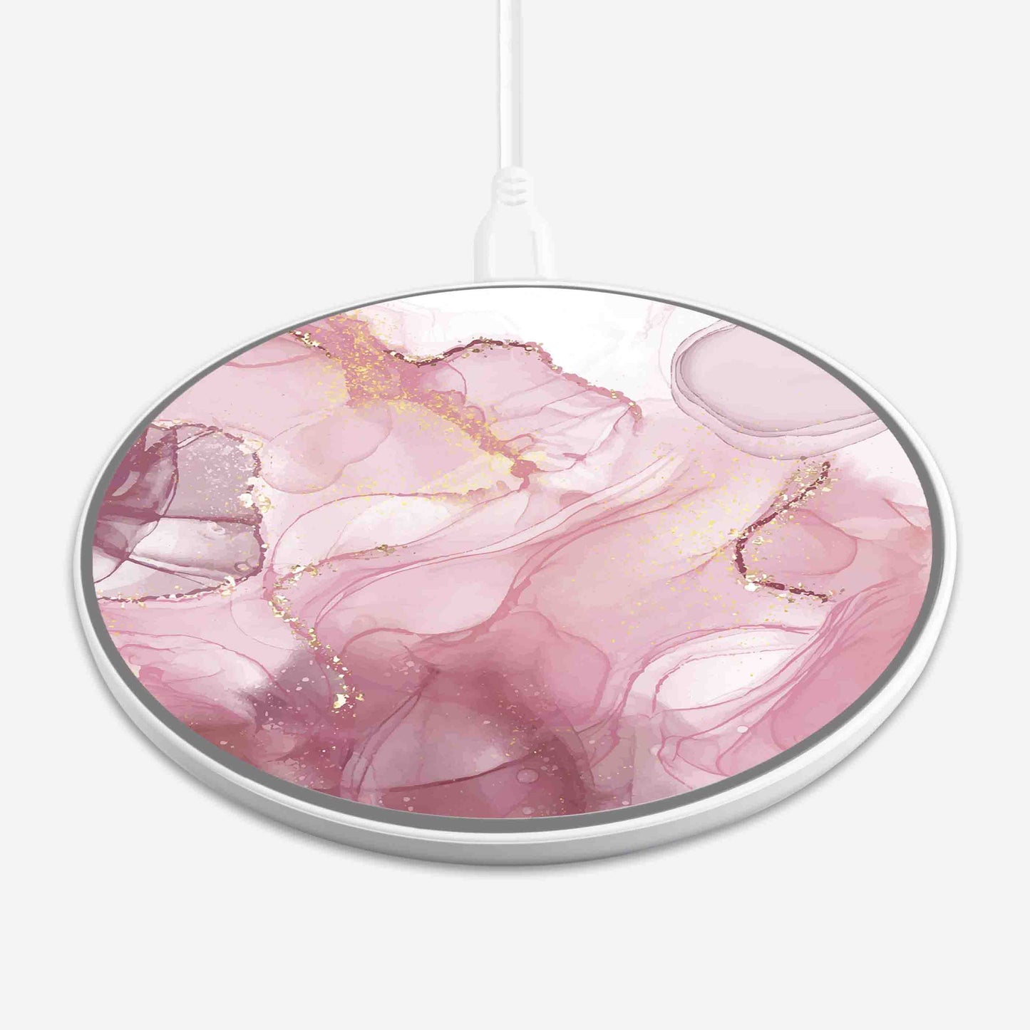 Wireless Charging Pad - Blush Pink Marble Design (Front View)