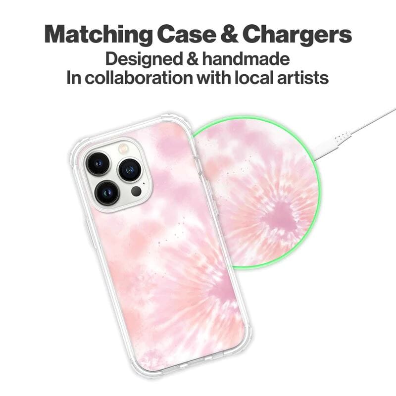 Wireless Charging Pad - Bubble Gum Pink Tie Dye Design (Matching Design Case)