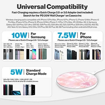 Wireless Charging Pad - Bubble Gum Pink Tie Dye Design (Universal Compatibility)