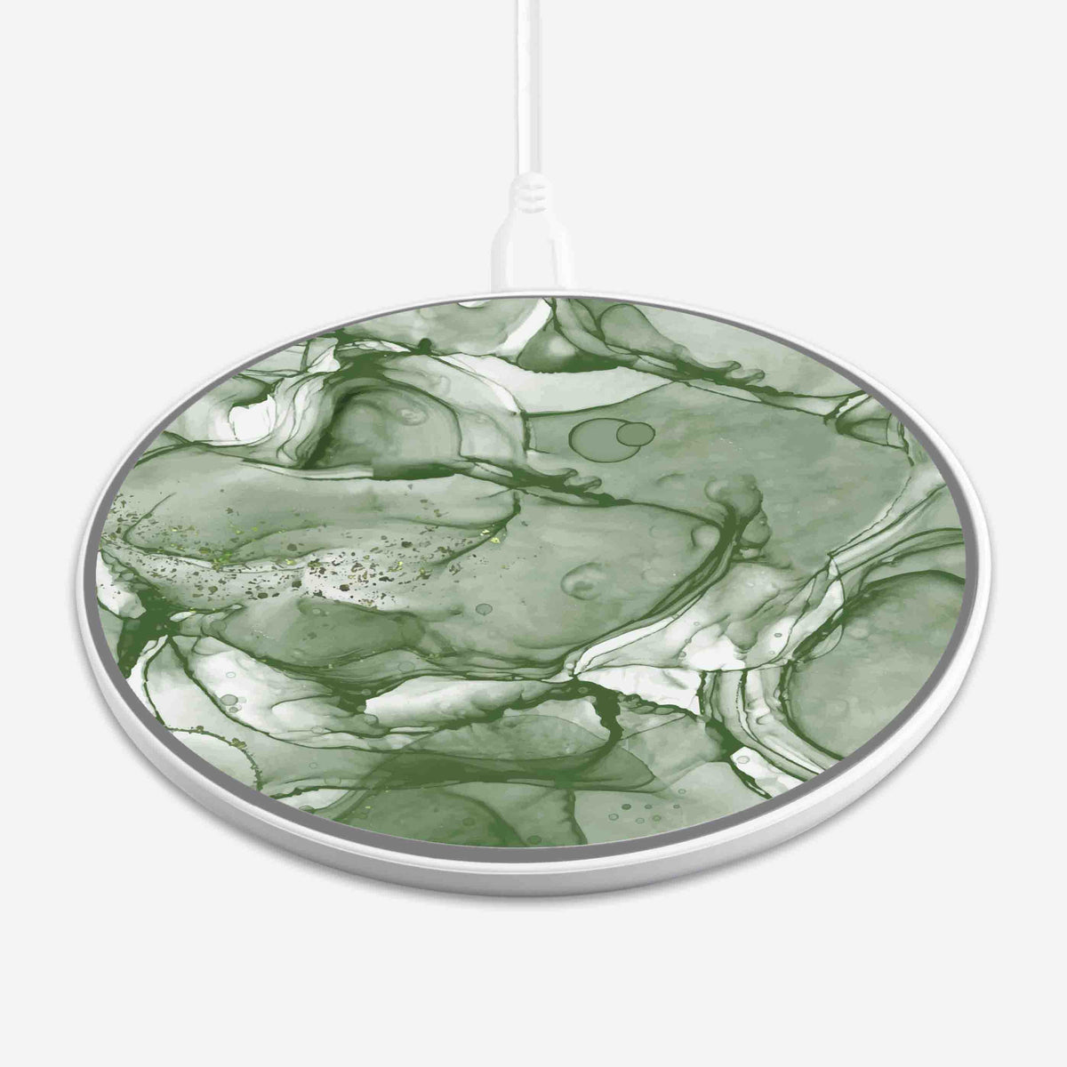 Wireless Charging Pad - Emerald Green Marble Design (Front View)