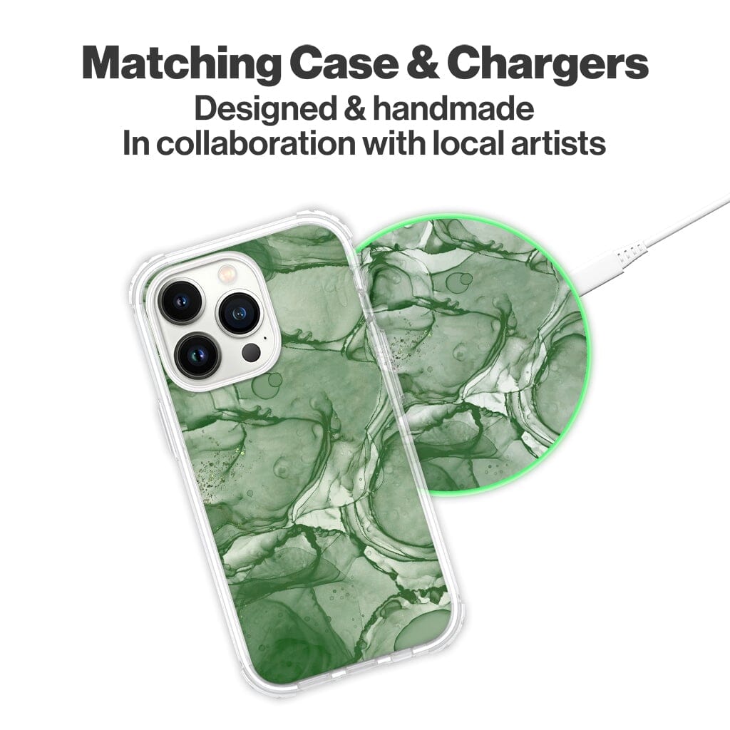 Wireless Charging Pad - Emerald Green Marble Design (Matching Design Case)