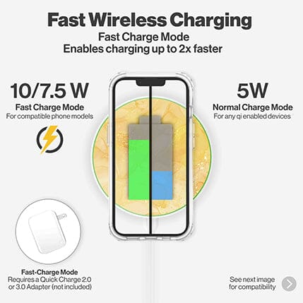 Wireless Charging Pad - Yellow Gold Marble Design (Charging Speed Details)