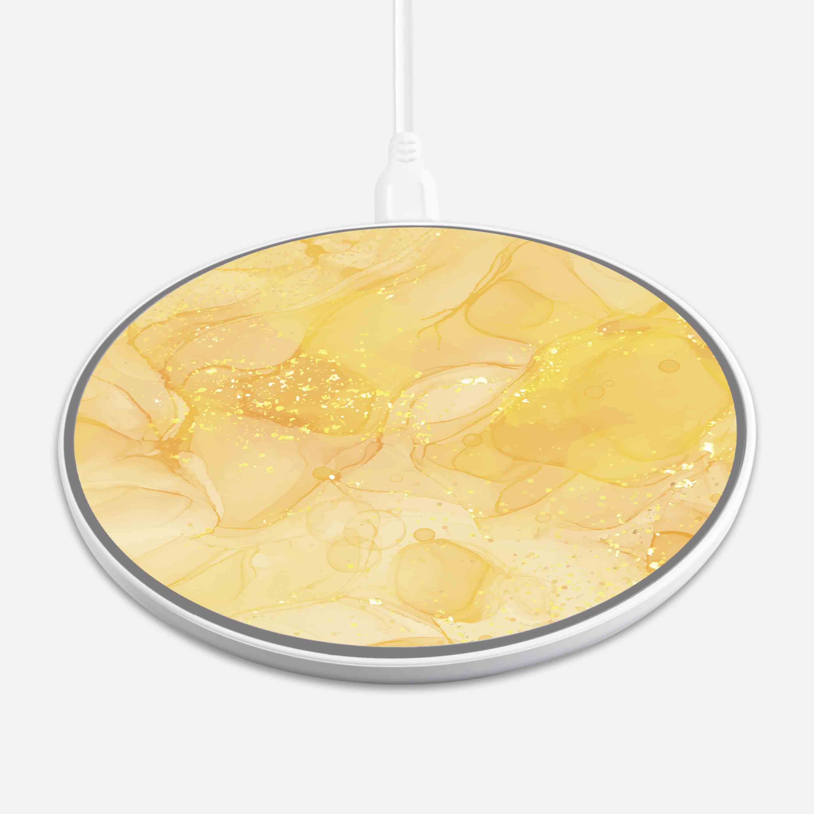 Wireless Charging Pad - Yellow Gold Marble Design (Front View)