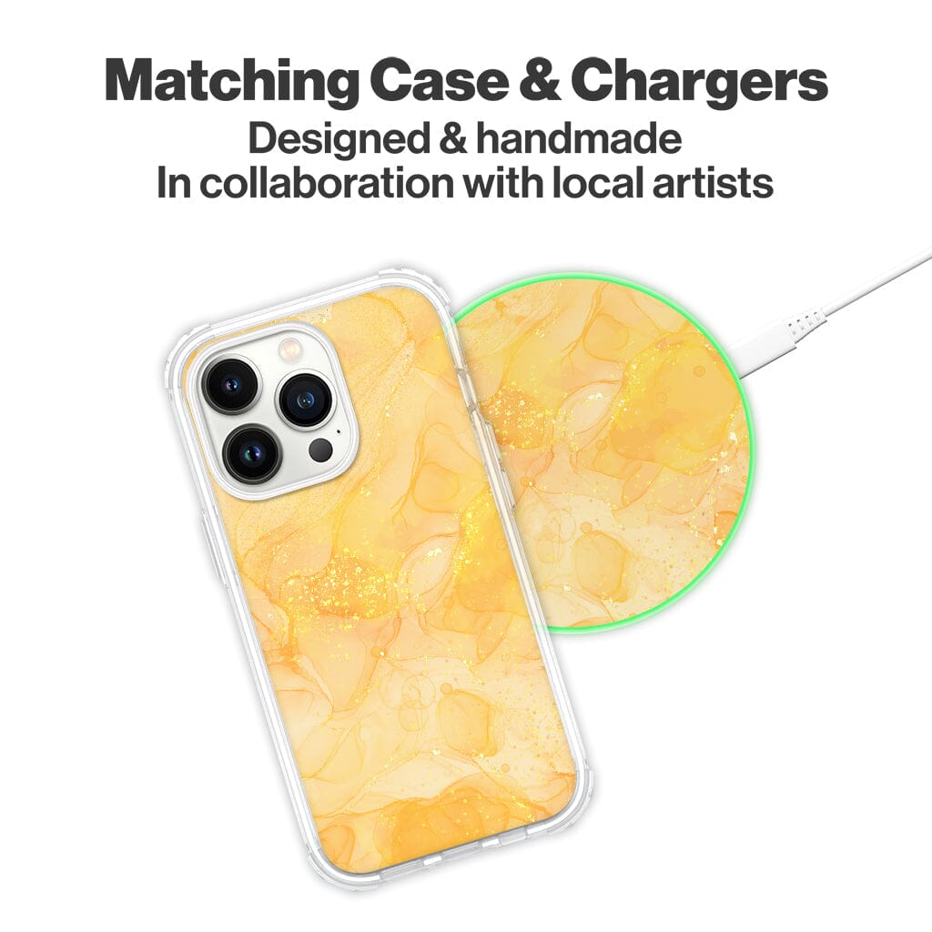 Wireless Charging Pad - Yellow Gold Marble Design (Matching Design Case)
