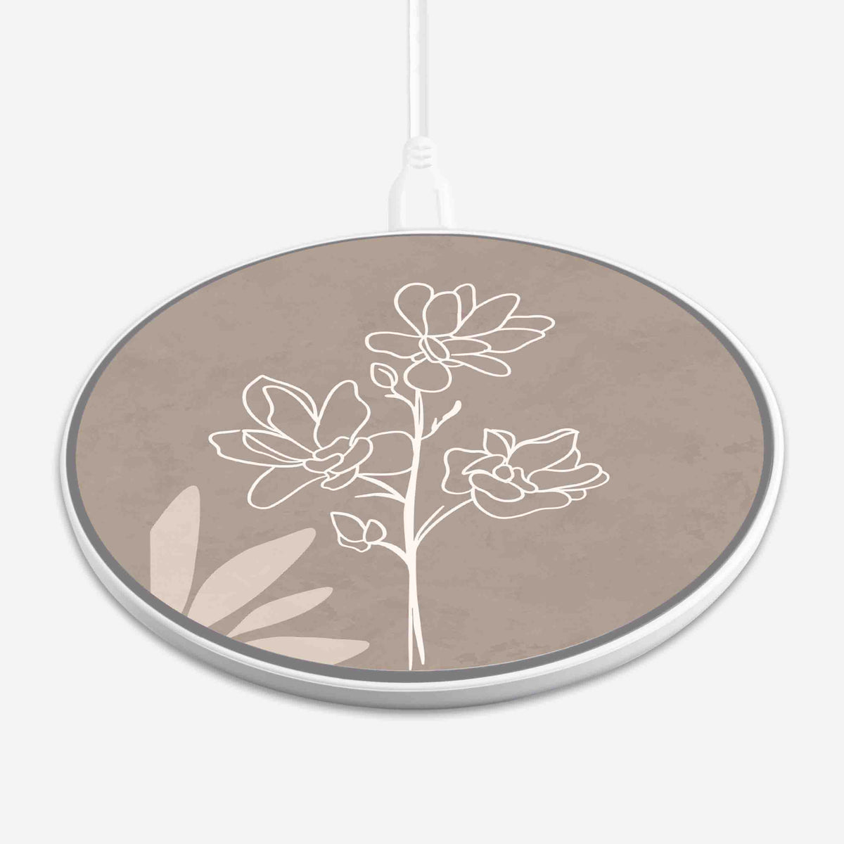 Wireless Charging Pad - In Bloom   Brown Flower Design (Front View)