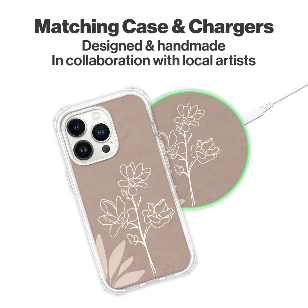 Wireless Charging Pad - In Bloom   Brown Flower Design (Matching Design Case)