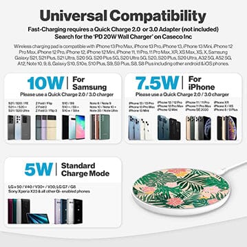 Wireless Charging Pad - In To The Jungle Floral Design (Universal Compatibility)