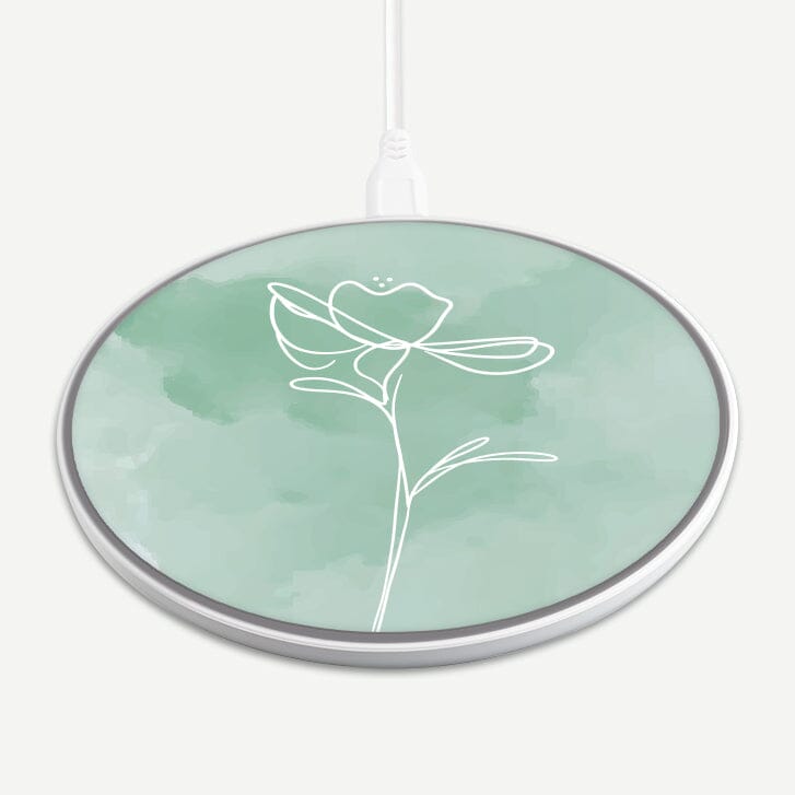 Wireless Charging Pad - Mint Day Break Green Flower Design (Front View)