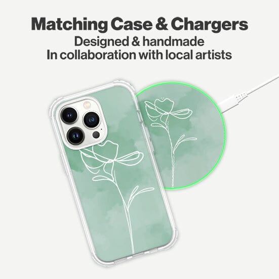 Wireless Charging Pad - Mint Day Break Green Flower Design (Matching Design Case)