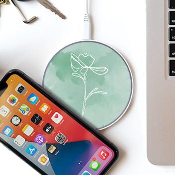 Wireless Charging Pad - Mint Day Break Green Flower Design (with Phone and Laptop)