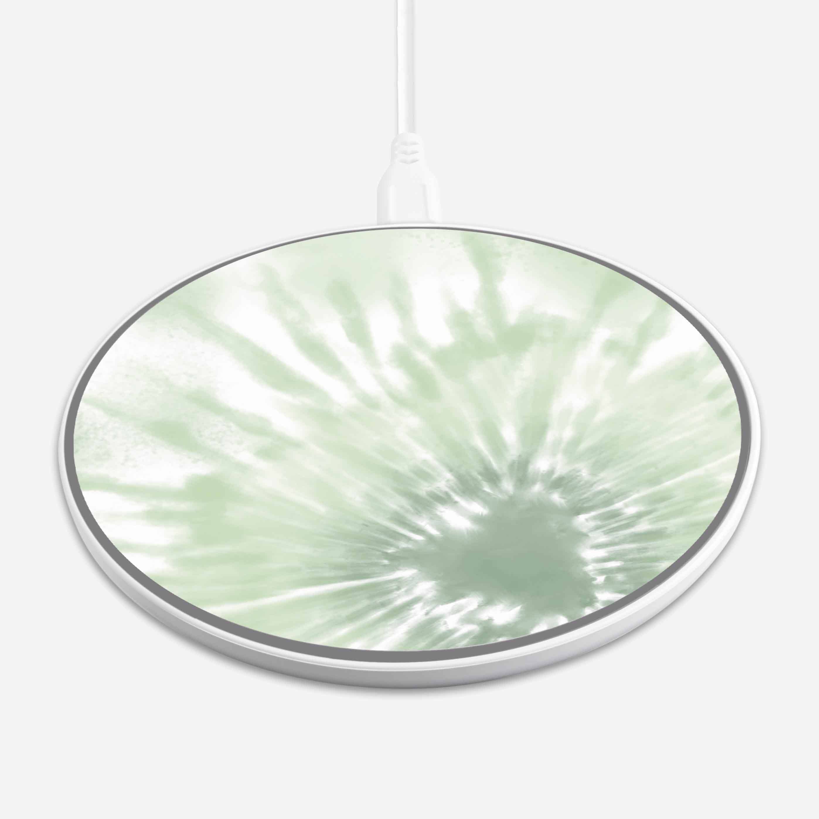 Wireless Charging Pad - Mint Green Tie Dye Design (Front View)