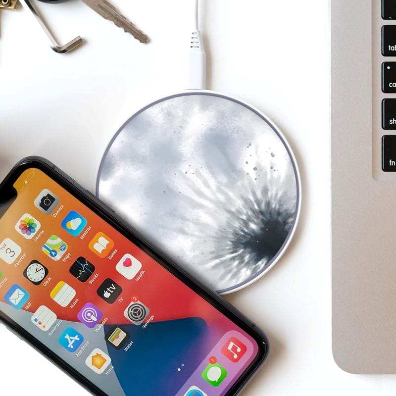 Wireless Charging Pad - Night Sky Blue Grey Tie Dye Design (with Phone and Laptop)