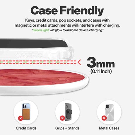 Wireless Charging Pad - Rouge Red Marble Design (Case Friendly Feature)