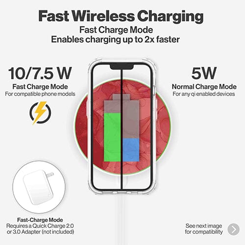 Wireless Charging Pad - Rouge Red Marble Design (Charging Speed Details)