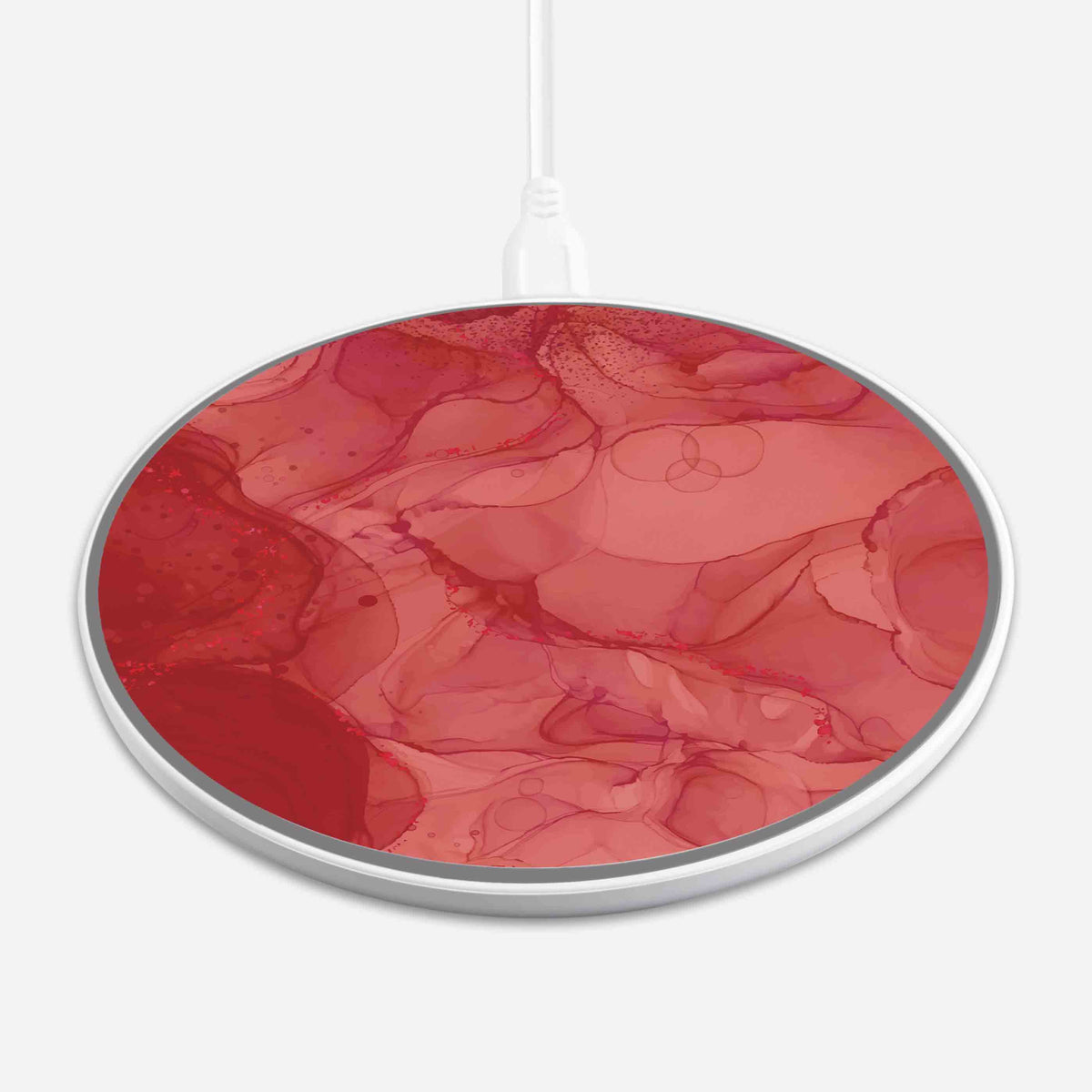 Wireless Charging Pad - Rouge Red Marble Design (Front View)