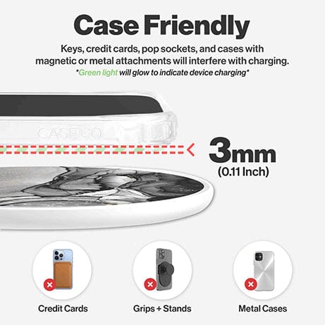 Wireless Charging Pad - Smoky Black Marble Design (Case Friendly Feature)
