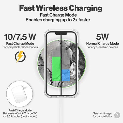 Wireless Charging Pad - Smoky Black Marble Design (Charging Speed Details)