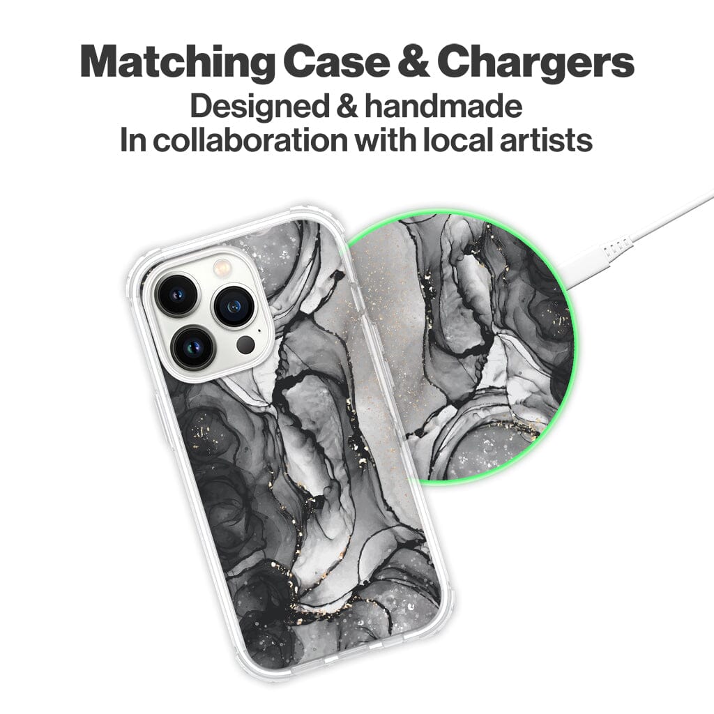 Wireless Charging Pad - Smoky Black Marble Design (Matching Design Case)