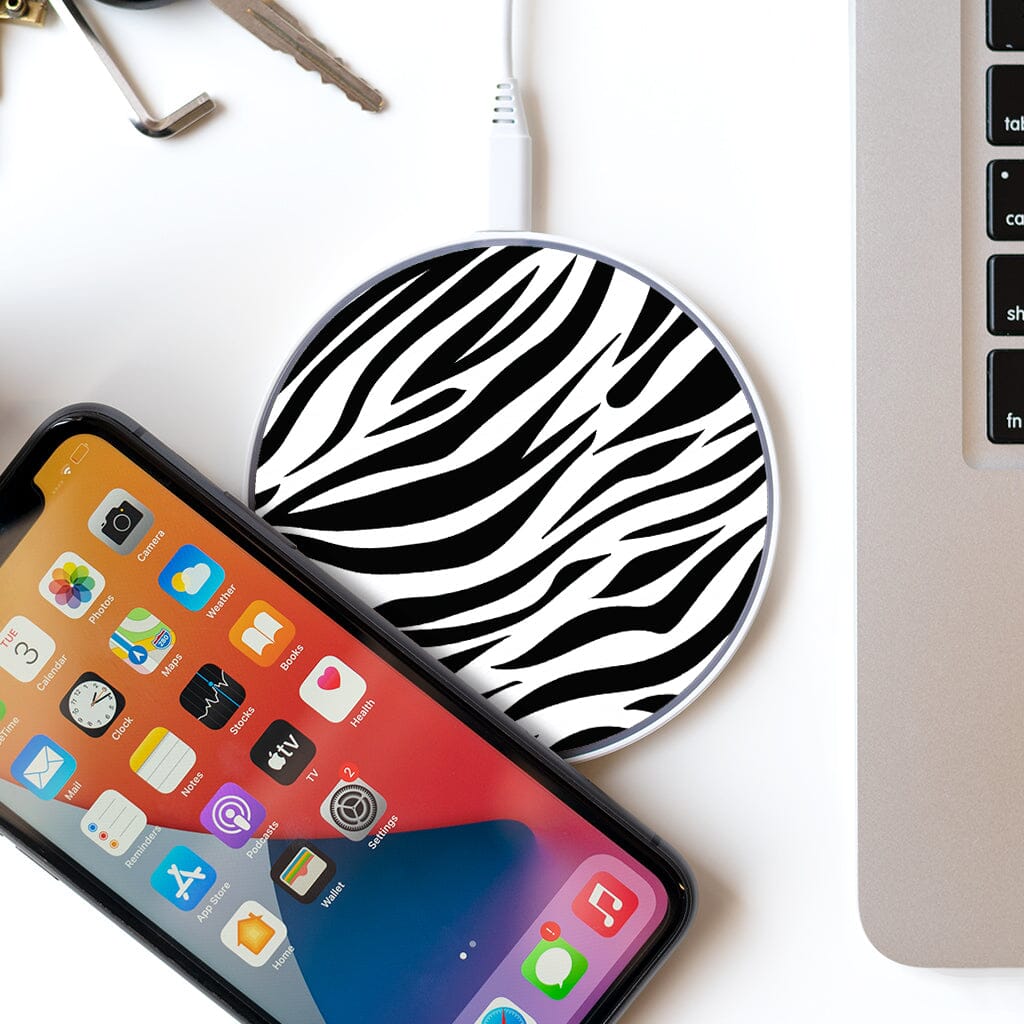 Wireless Charging Pad - Zebra Print Design (with Phone and Laptop)