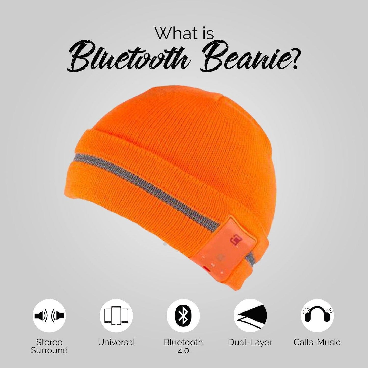 Blu Toque Unisex Warm Hat Bluetooth Beanie  - Dare to Glare Neon | Caseco Inc. (Side-Orange Beanie)