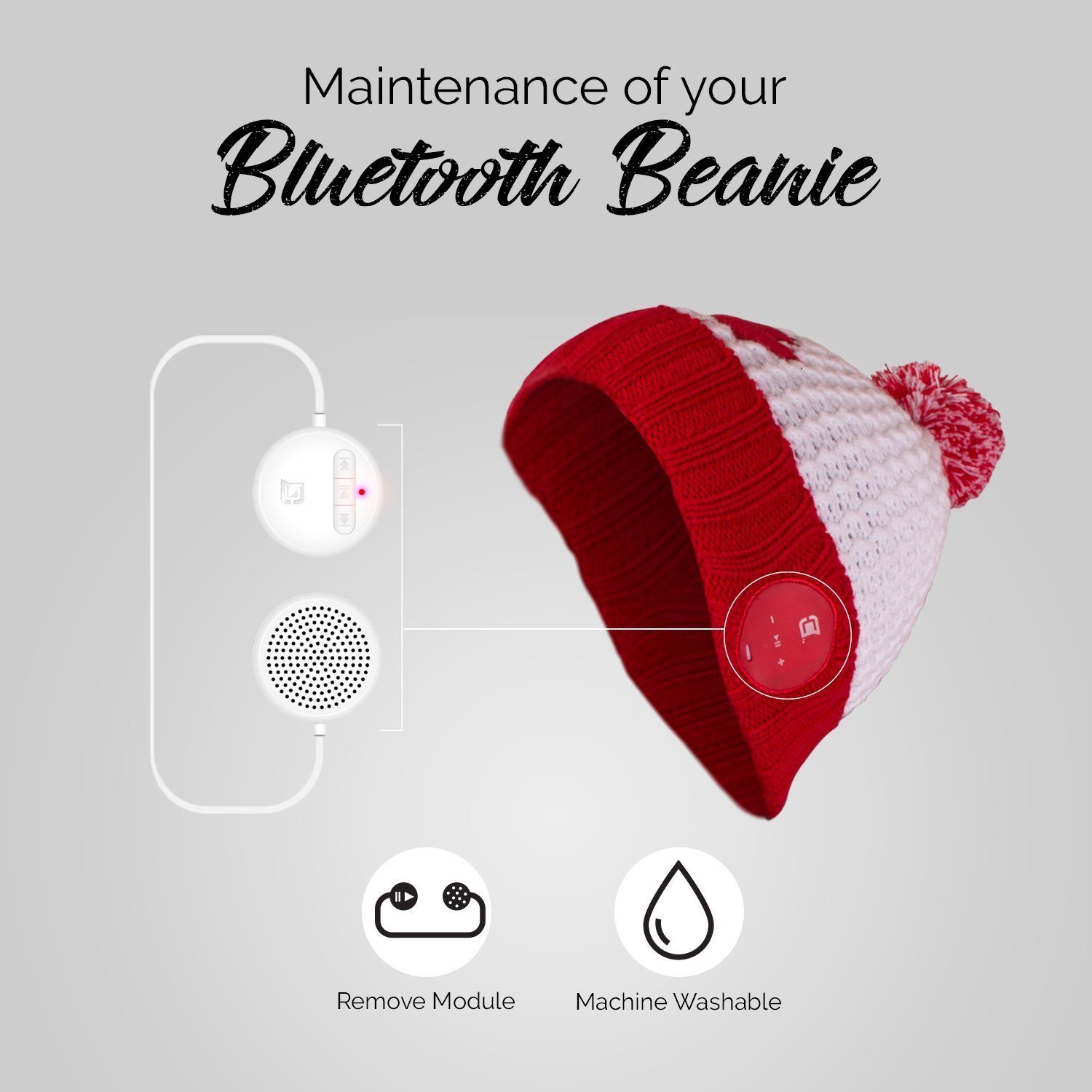 Blu Toque Bluetooth Beanie With Pom Pom - Canada Maple Leaf| Caseco Inc. (Washable)