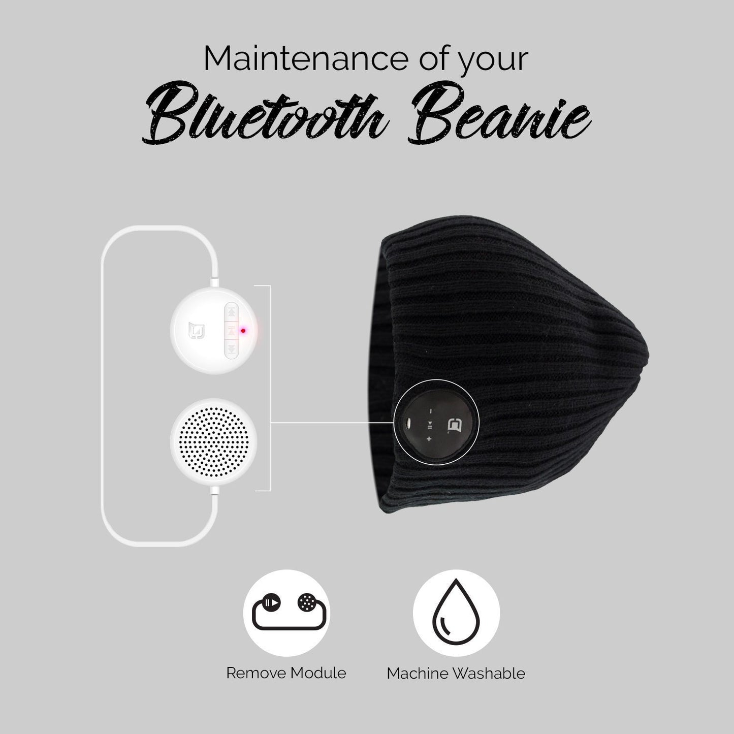 Blu Toque Wide Ribbed Bluetooth Beanie - Charcoal Black | Caseco Inc. (Washable)