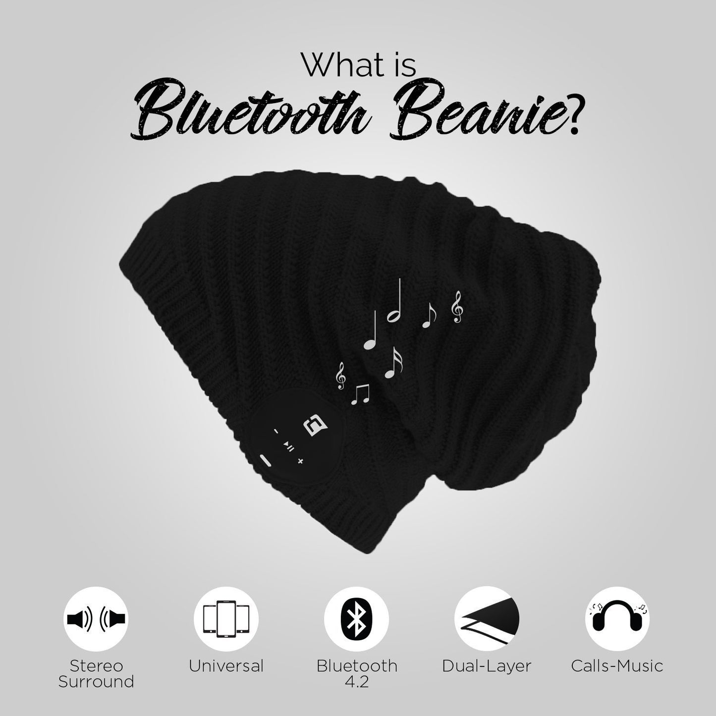 Blu Toque Slouchy Fit Bluetooth Beanie - Black | Caseco Inc. (Side-Bluetooth Beanie)
