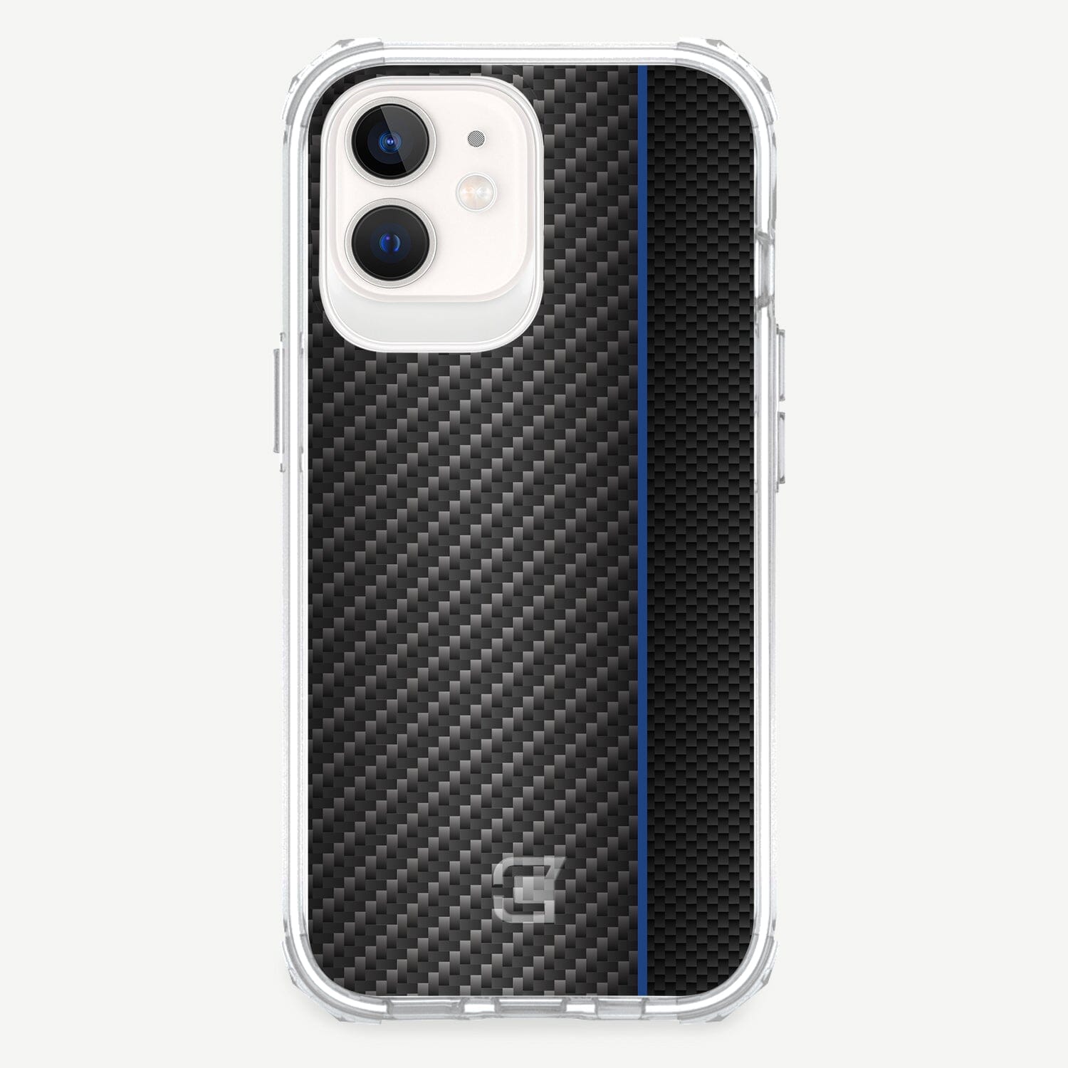 iPhone 12 Case - Carbon Fiber with Blue Line Design