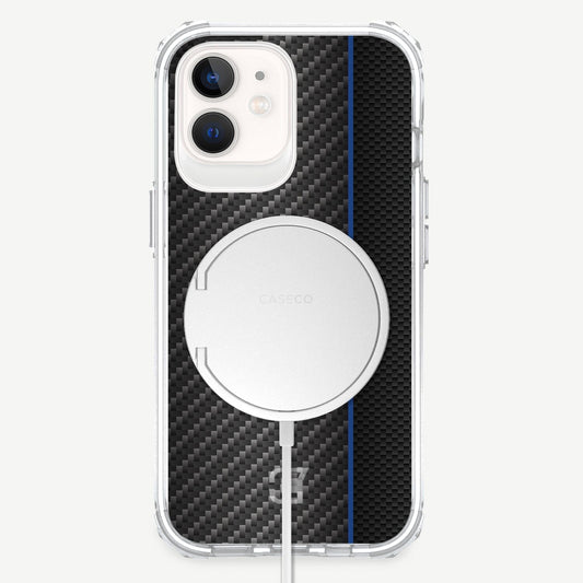 iPhone 12 Mini Case - Carbon Fiber with Blue Line Design