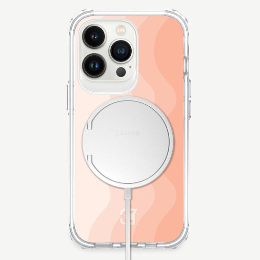 iPhone 12 Pro Max Peach Design Clear Case Wavy Orange with MagSafe (Front View)