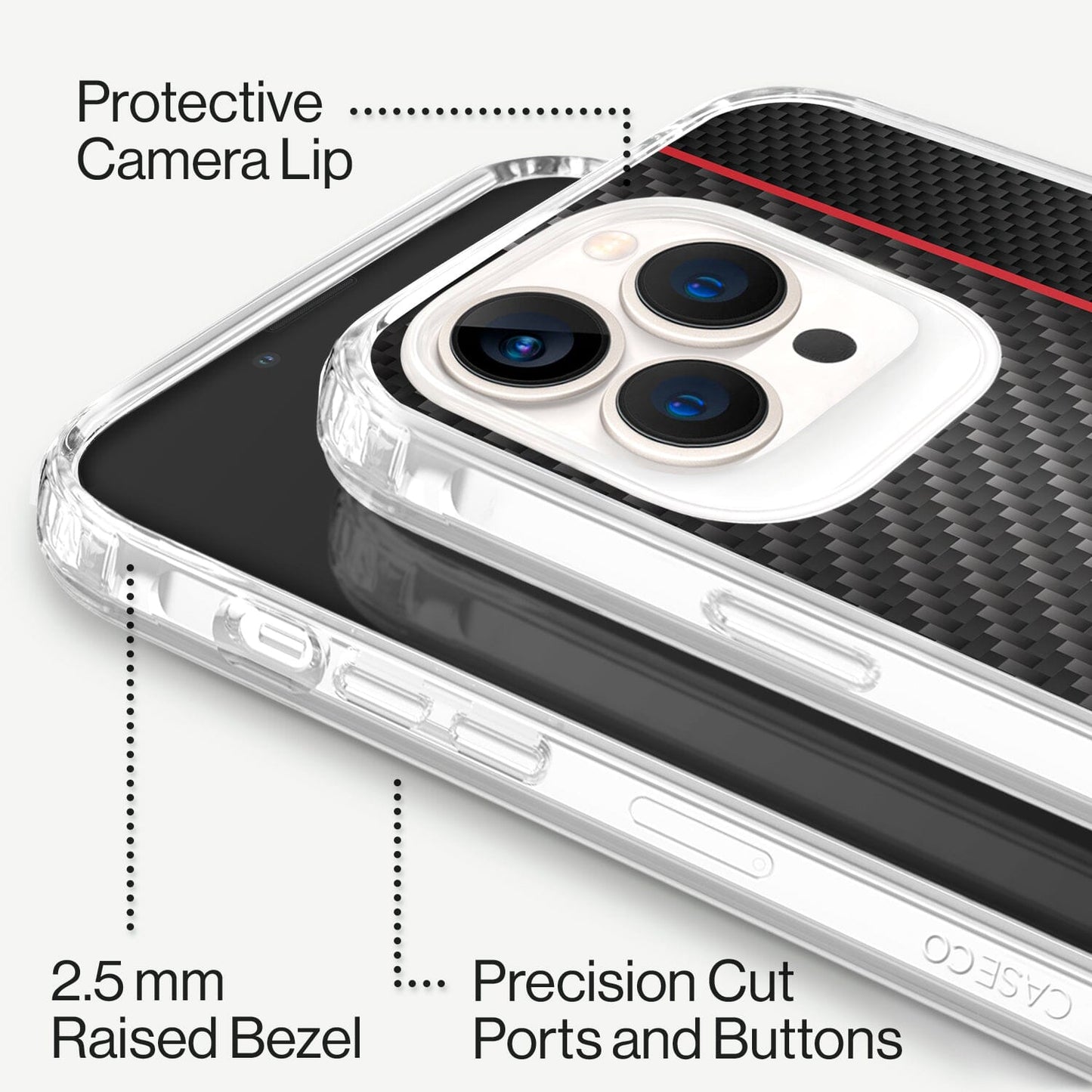 iPhone 12 Pro Max Red Line Design Clear Case Black Carbon Fiber with MagSafe (Raised Bezel and Precision Cut Ports and Buttons)