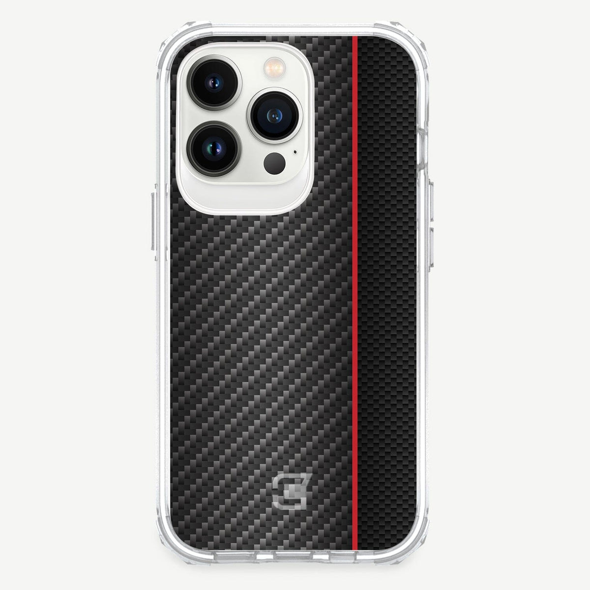 iPhone 12 Pro Max Red Line Design Clear Case Black Carbon Fiber with MagSafe (Front Design View)