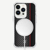 iPhone 12 Pro Max Red Line Design Clear Case Black Carbon Fiber with MagSafe (Front View)