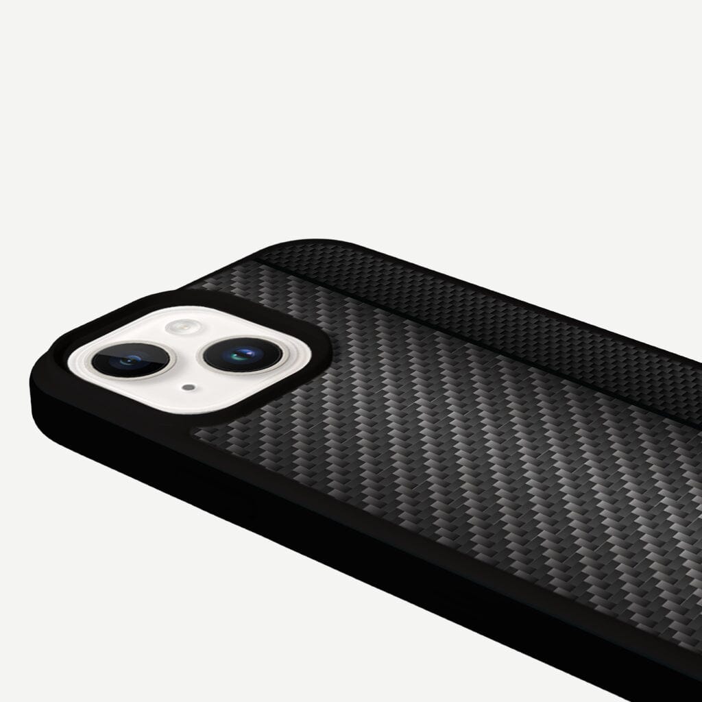 iPhone 13 Black Line Design Fremont Grip Case Black Carbon Fiber with MagSafe (Camera View)