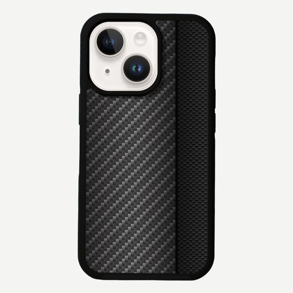iPhone 13 Black Line Design Fremont Grip Case Black Carbon Fiber with MagSafe (Front Design View)
