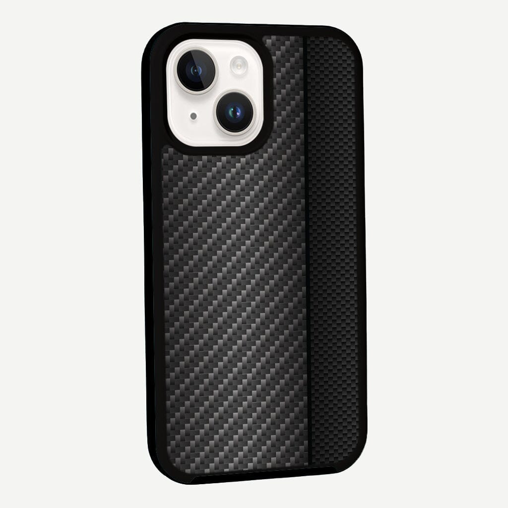 iPhone 13 Black Line Design Fremont Grip Case Black Carbon Fiber with MagSafe (Side View)