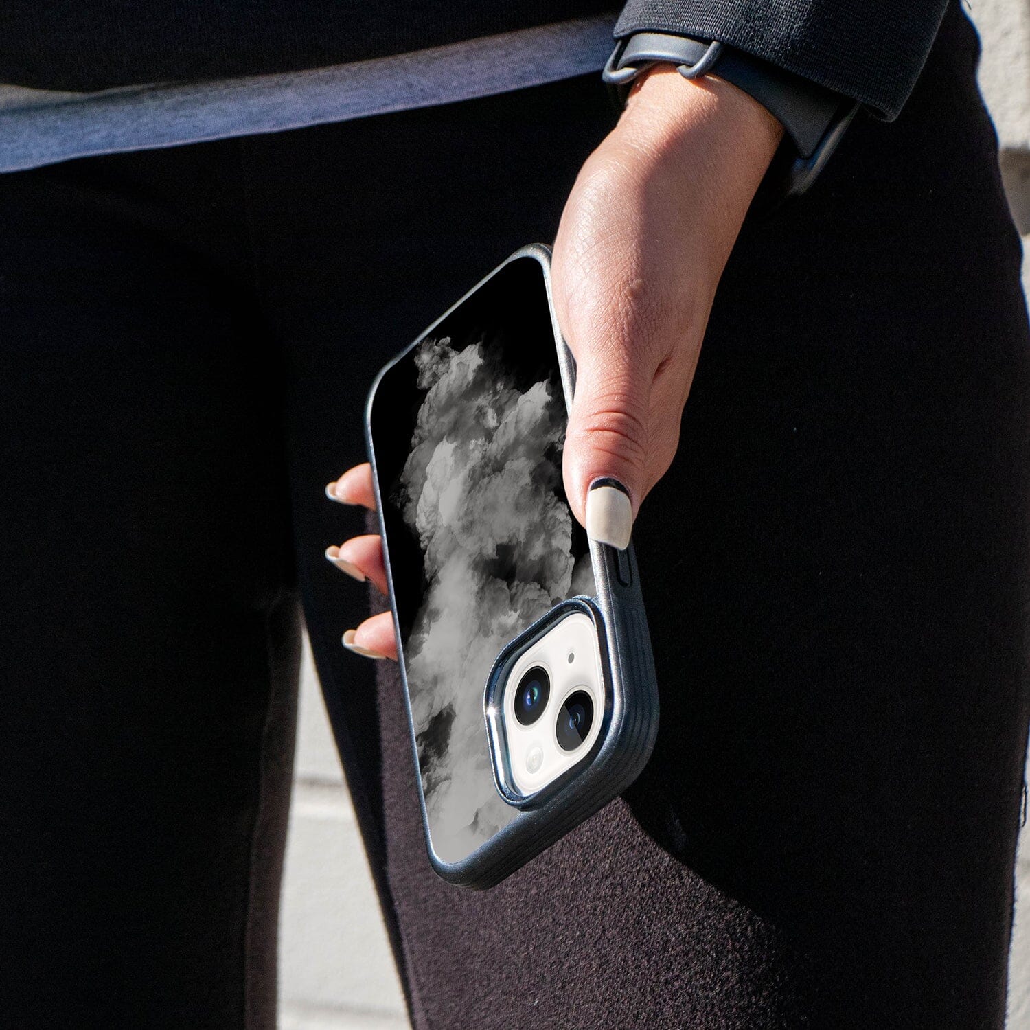 iPhone 13 Cloud Pattern Design Fremont Grip Case Black and White Color with MagSafe (On Hand)