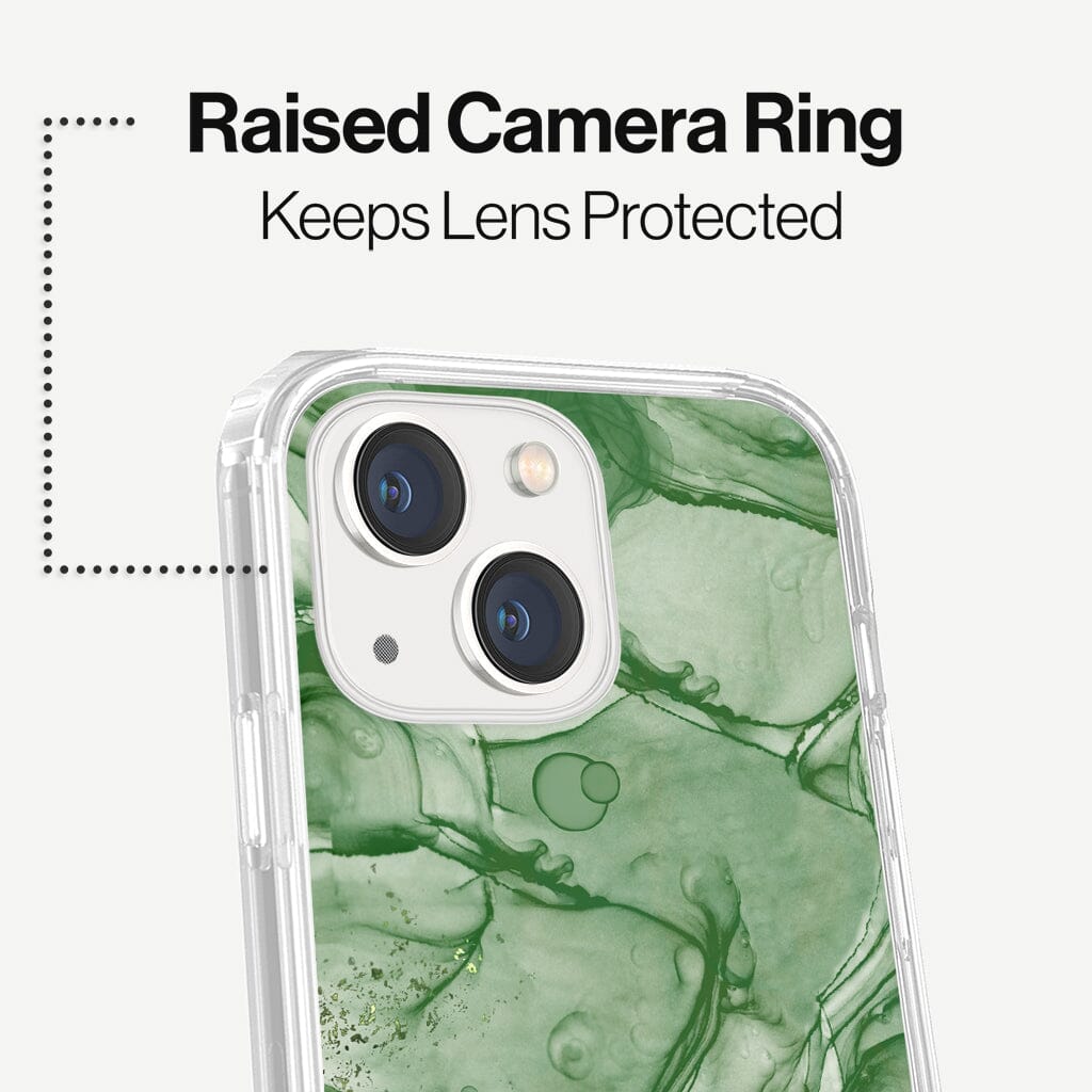 iPhone 13 Emerald Design Clear Case Green Marble with MagSafe (Raise Camera Ring that Keeps Lens Protected)