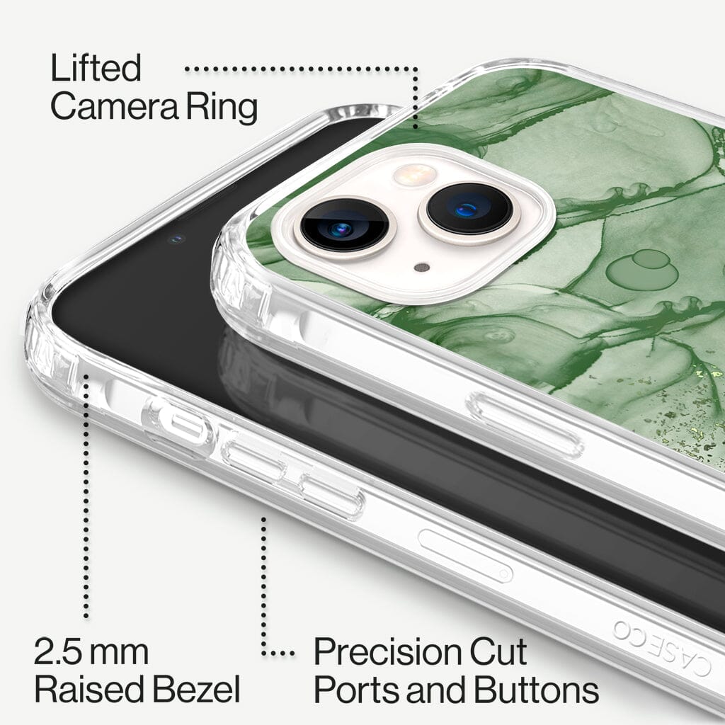 iPhone 13 Emerald Design Clear Case Green Marble with MagSafe (Raised Bezel and Precision Cut Ports and Buttons)