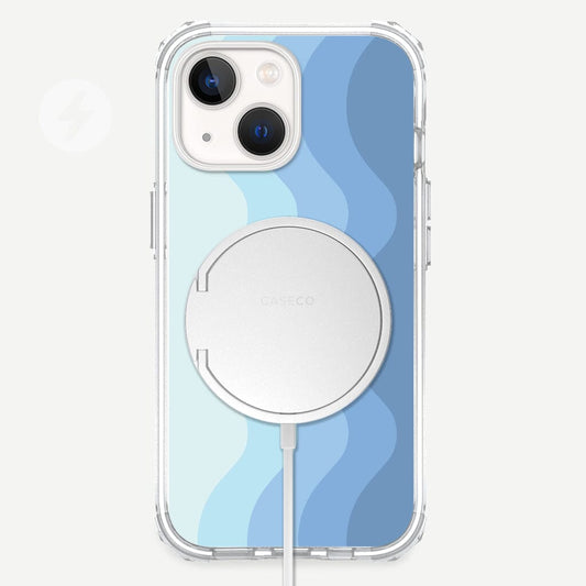 iPhone 13 Mini Blue Design Clear Case Wavy Color with MagSafe (Front View)