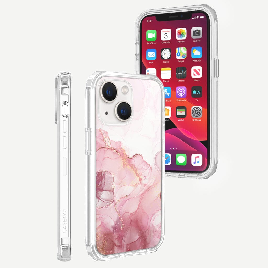 iPhone 13 Mini Blush Design Clear Case Pink Marble with MagSafe (Rear and Front View)