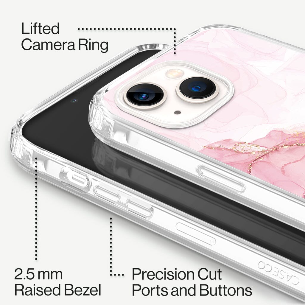 iPhone 13 Mini Blush Design Clear Case Pink Marble with MagSafe (Raised Bezel and Precision Cut Ports and Buttons)
