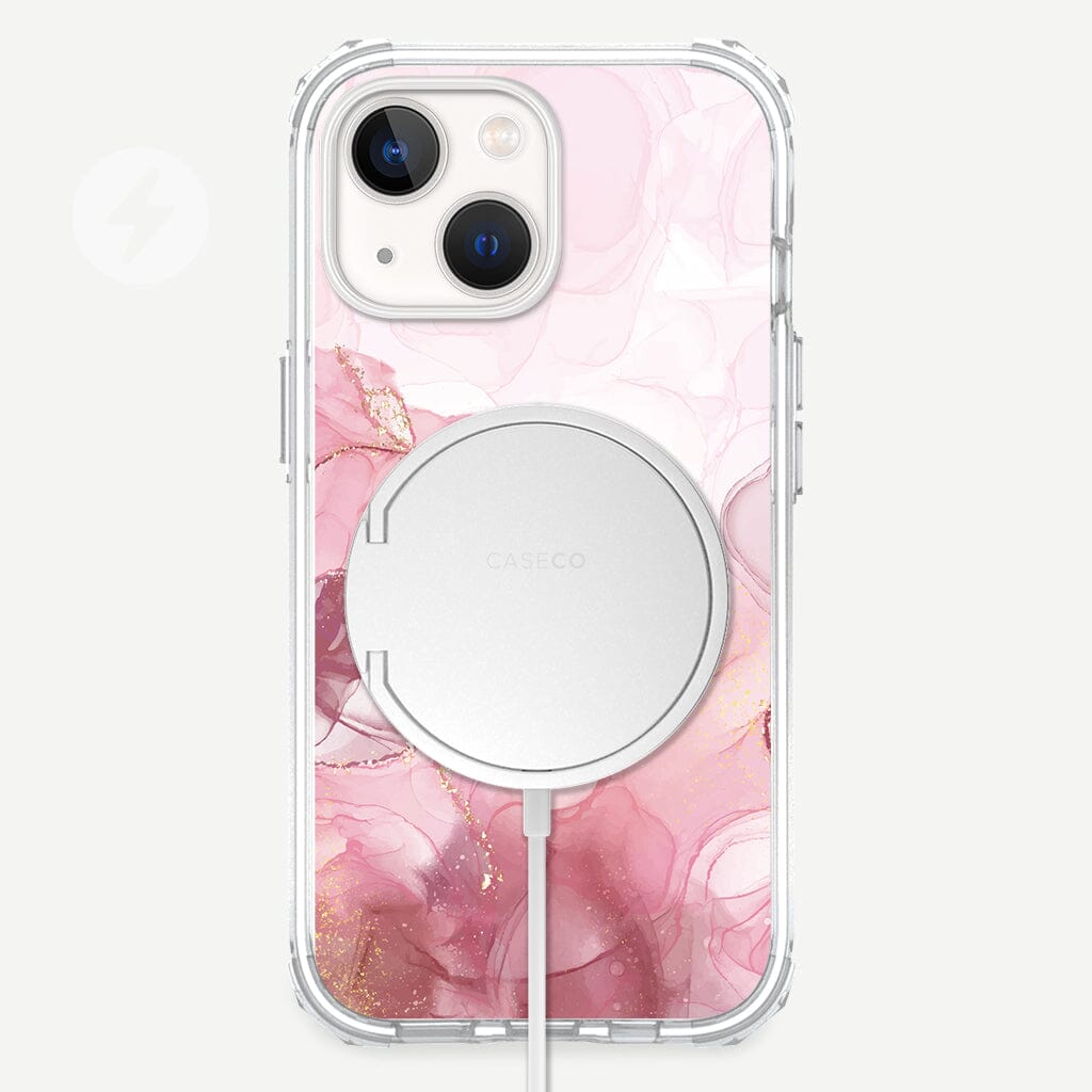 iPhone 13 Mini Blush Design Clear Case Pink Marble with MagSafe (Front View)