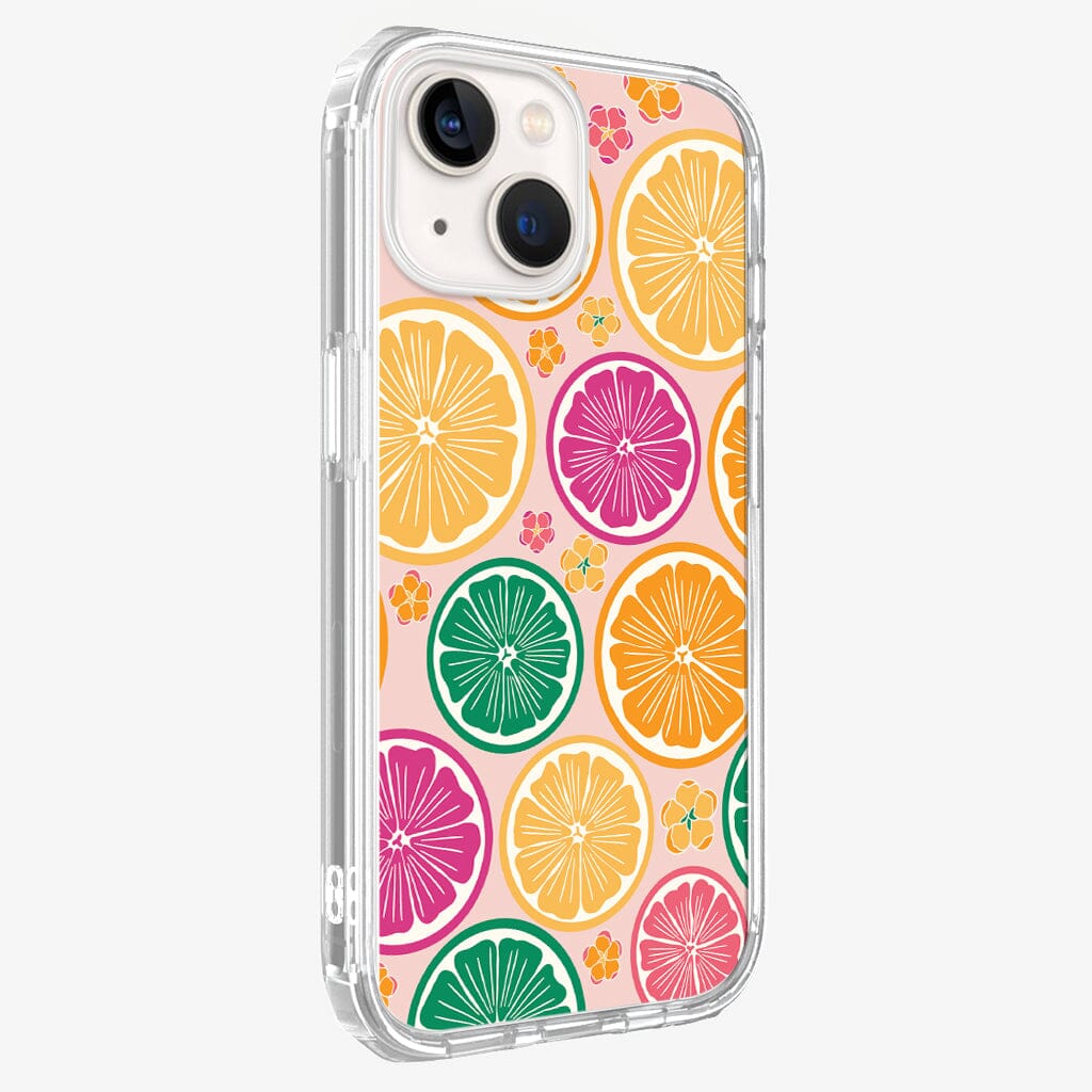 iPhone 13 Mini Citrus Design Clear Case Tropical Fruit with MagSafe (Side Angle View)