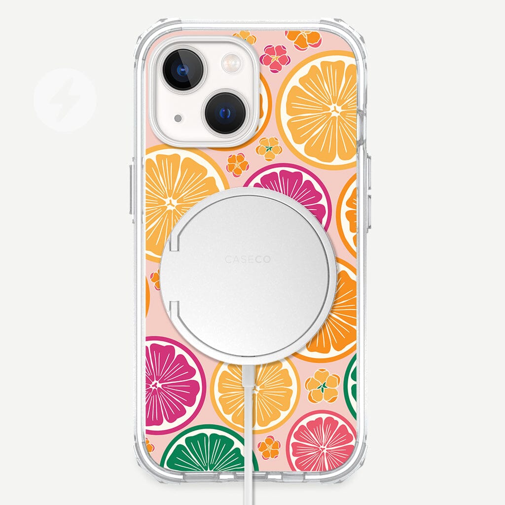 iPhone 13 Mini Citrus Design Clear Case Tropical Fruit with MagSafe (Front View)