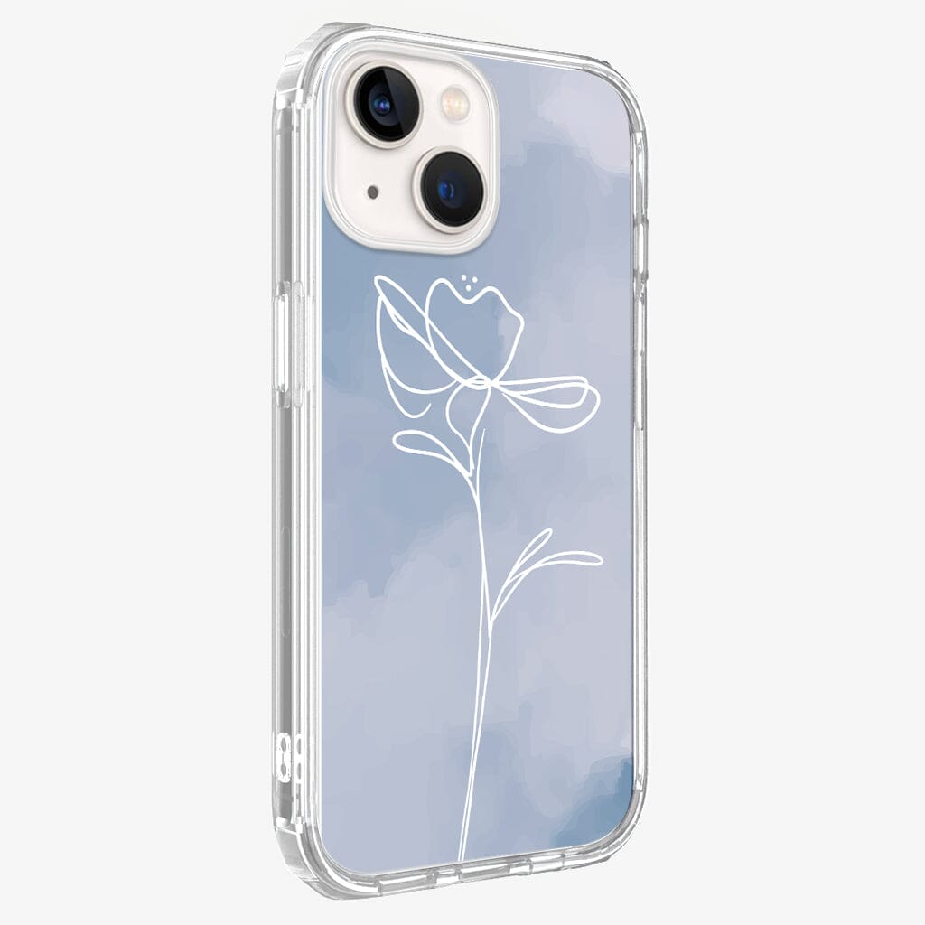 iPhone 13 Mini Cobalt Day Break Design Clear Case Floral Blue with MagSafe (Side Angle View)