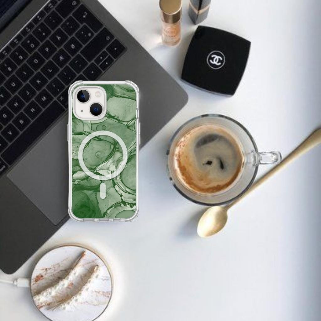 iPhone 13 Mini Emerald Design Clear Case Green Marble with MagSafe (With Coffee)