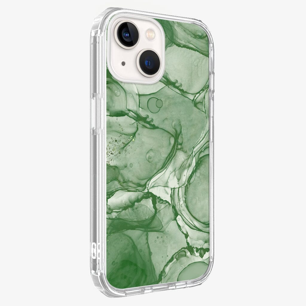 iPhone 13 Mini Emerald Design Clear Case Green Marble with MagSafe (Side Angle View)
