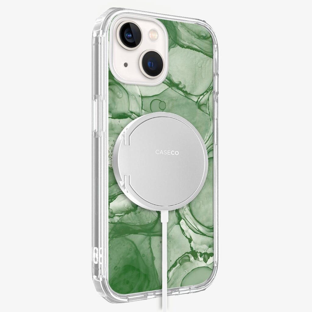 iPhone 13 Mini Emerald Design Clear Case Green Marble with MagSafe (Side View)