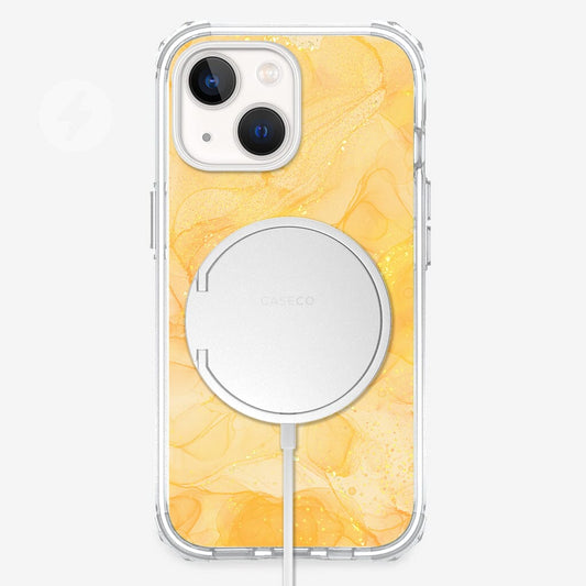 iPhone 13 Mini Gold Design Clear Case Yellow Marble with MagSafe (Front View)